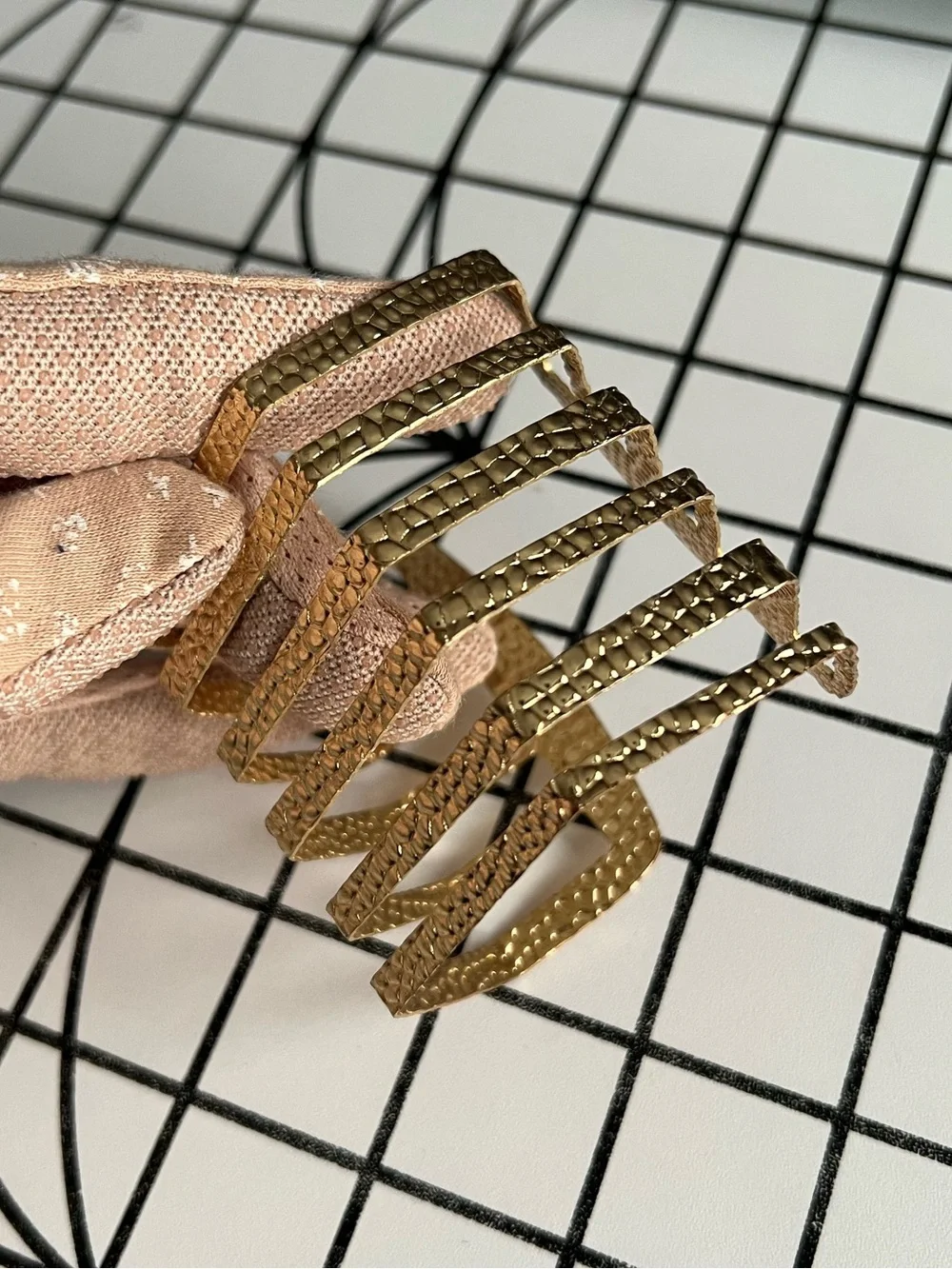 Vintage Gold Textured Wide Chevron Cuff Statement Bracelet